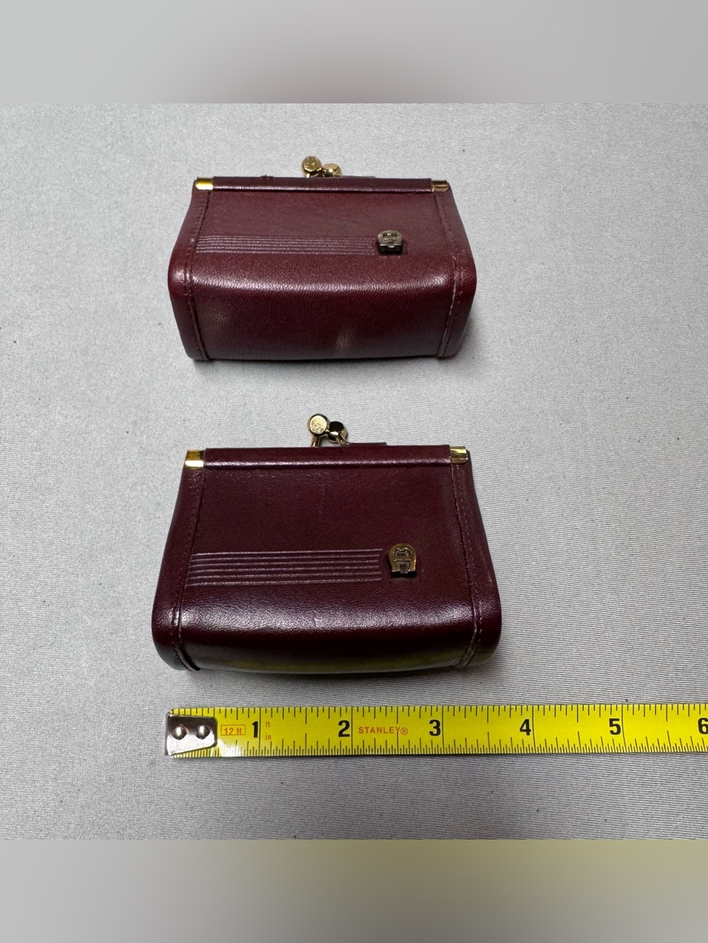 Etienne Aigner Burgundy Leather 4” Kiss-Lock Coin Purses (Pair) - Picture 7 of 8